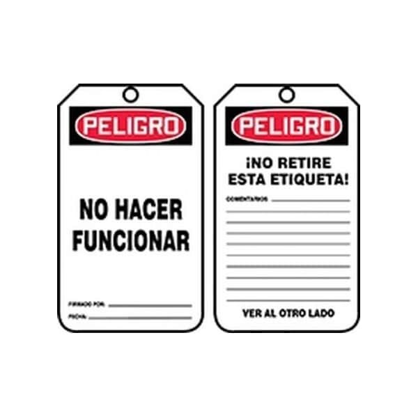 Accuform Spanish Safety Tags, DANGER DO NOT OPERATE, 5.75in x 3.25in, PF-Cardstock, 25PK SHMDT189CTP - main